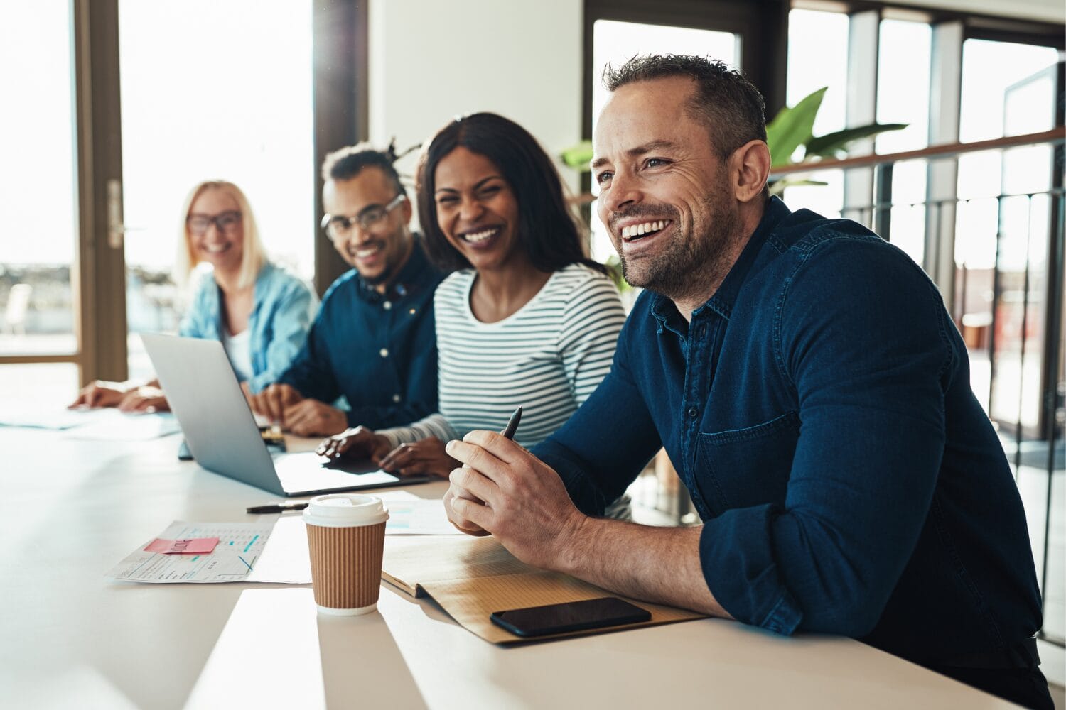 Smiling office workers